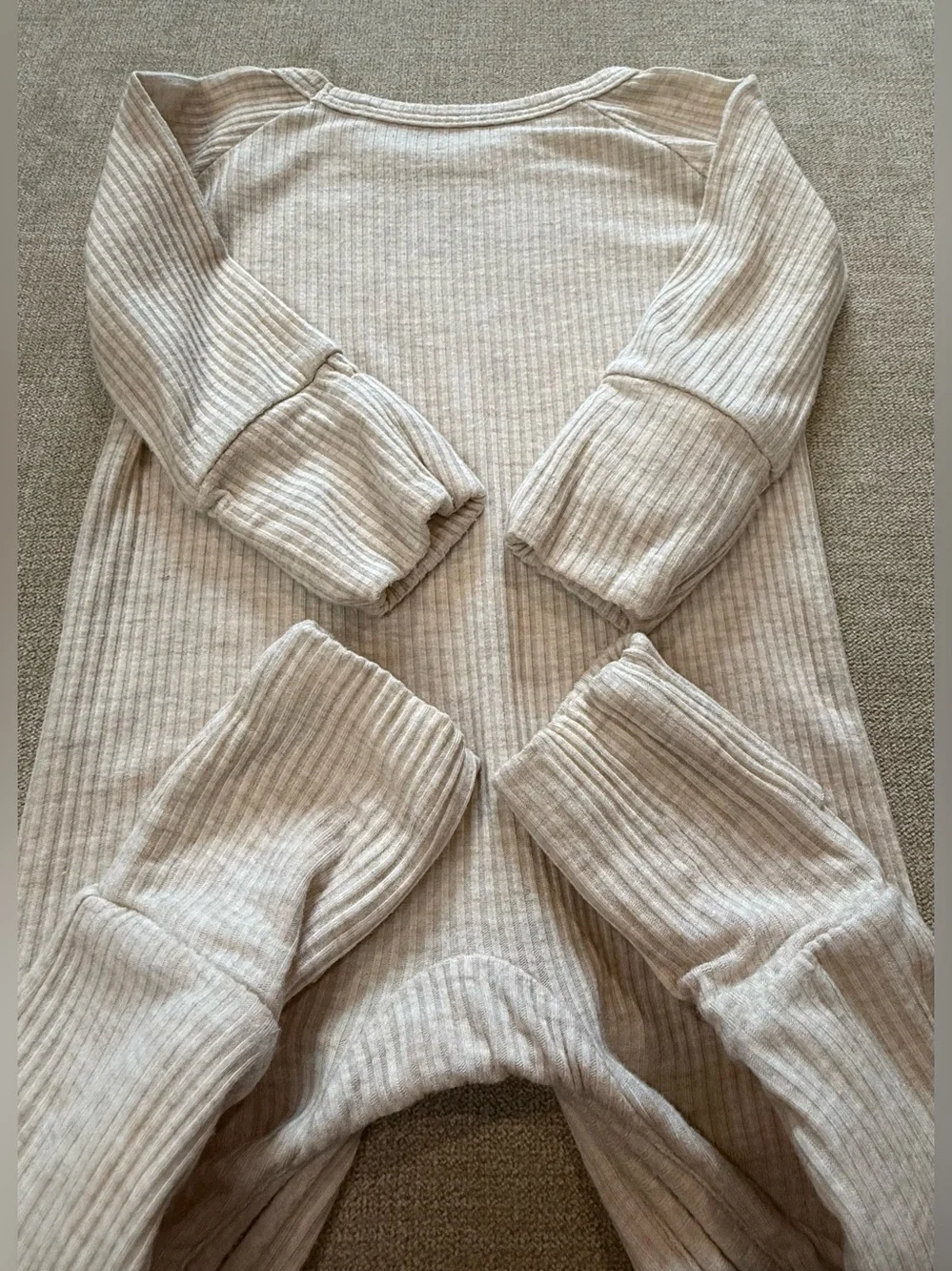 Little Sleepies Heather Oatmeal Ribbed Crescent Zippy Newborn